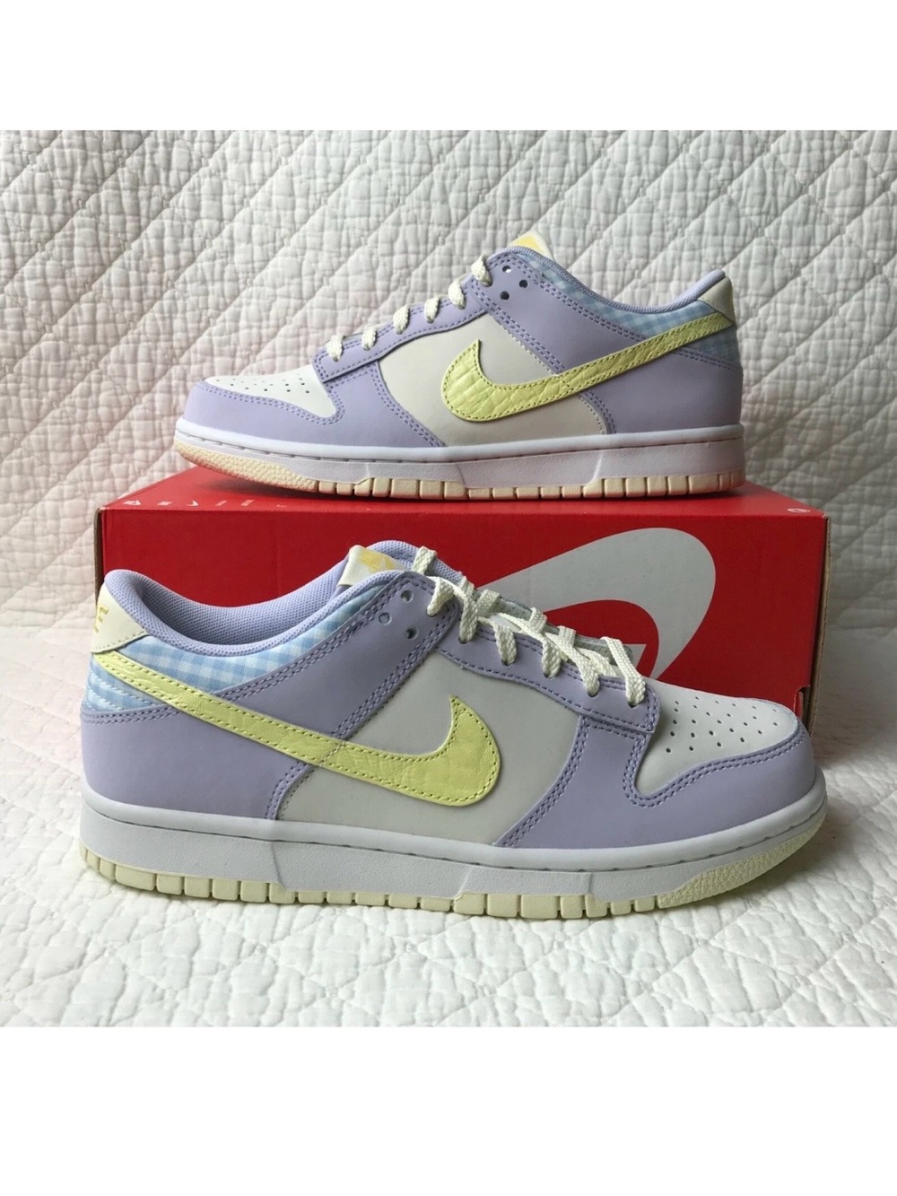 Nike Kids Low-Top Easter Dunks  in Lavender and Pale Yellow